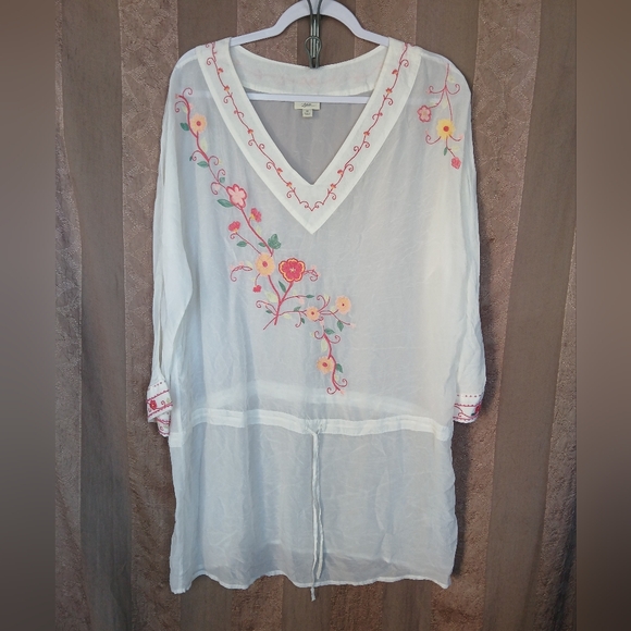 J. Jill Tops - 💎 J. Jill Women's Crinkle Embroidered Beaded Sequins Floral Tunic #0216